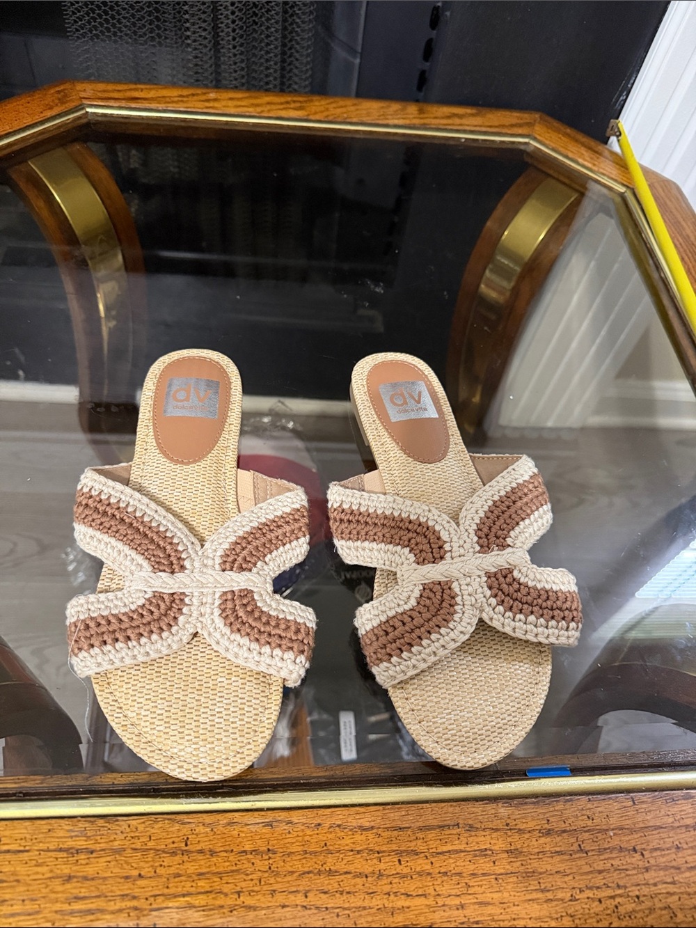 DV by Dolce Vita Brown & Cream Braided Woven Slide Mules